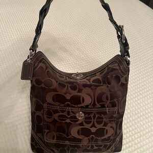 Coach Dark Brown Chelsea Optic Signature Hobo Bag